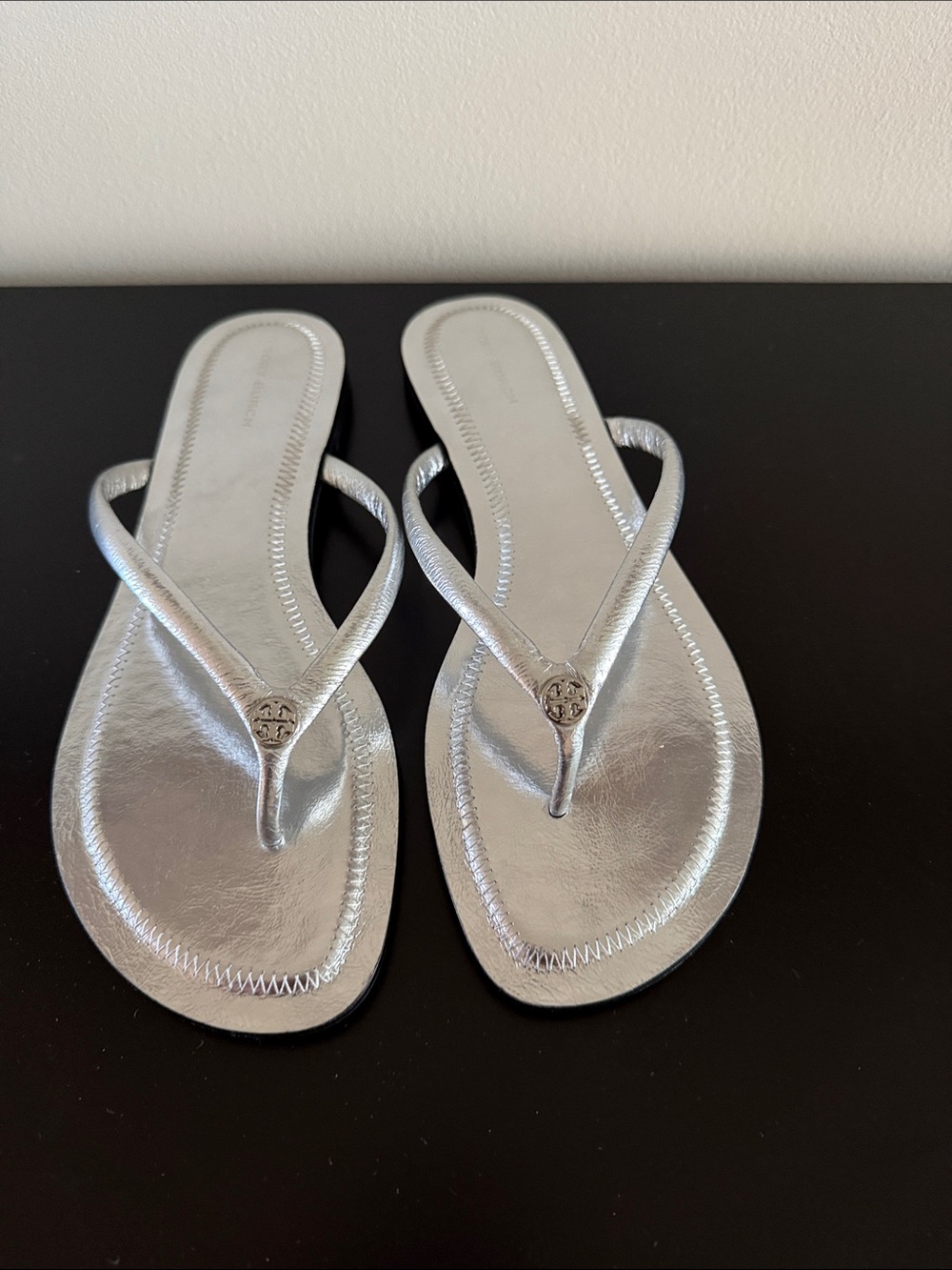 Tory Burch Silver Metallic Flip Flop Sandals